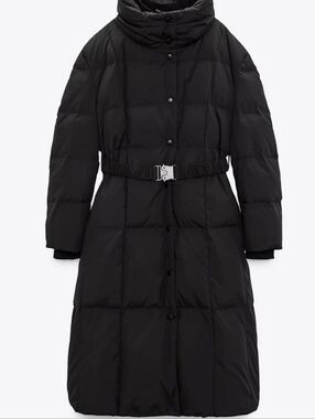 ZARA NWT Long Belted Down Coat Size L – Warm Maxi Winter Puffer Jacket